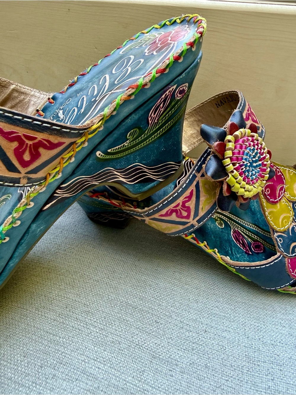 Elite by Corkys Jamaica Navajo Leather Floral Wedge Sandals Sz 9 EUC - Picture 5 of 10